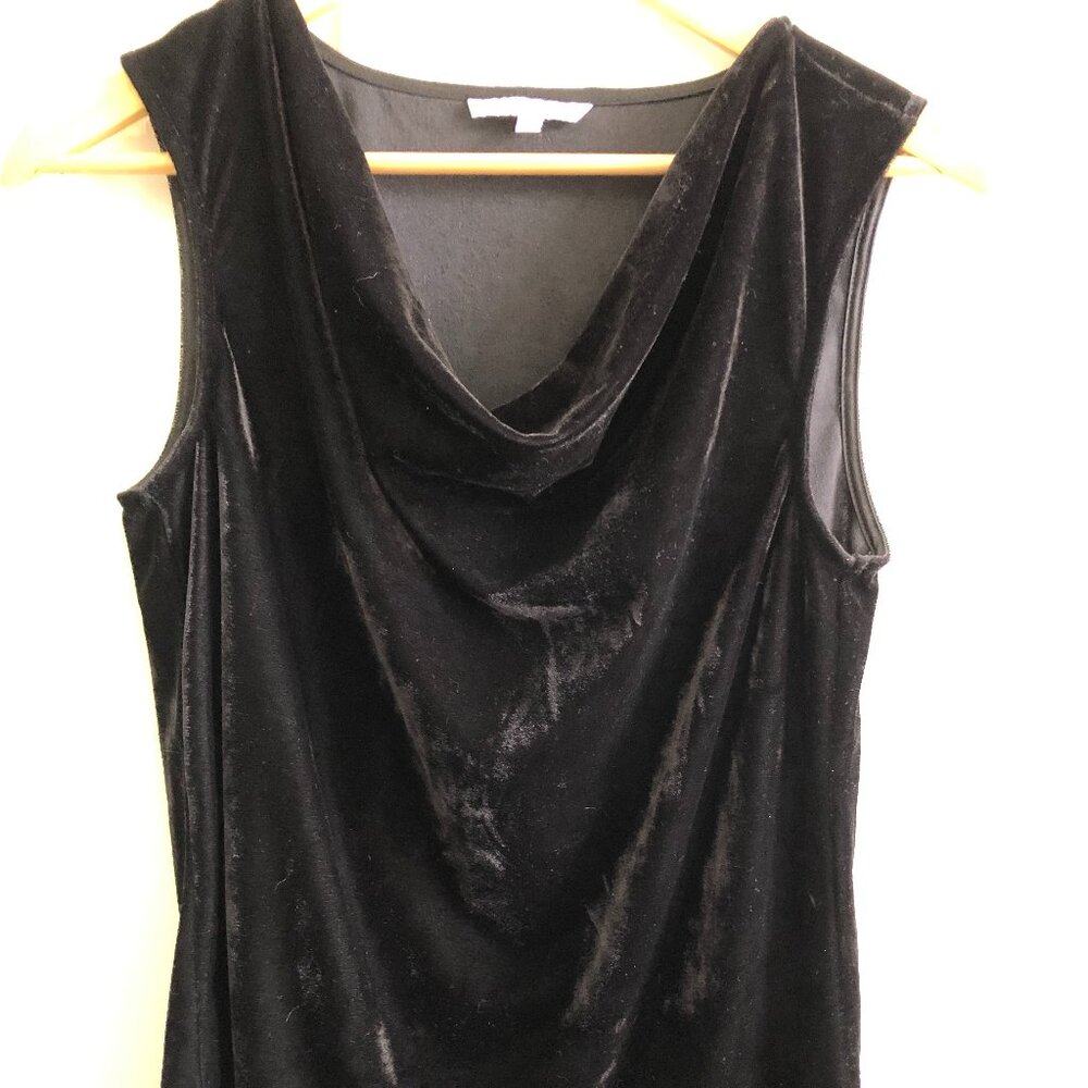 SUNG Alfred Sung Black Velvet Draped Cowl Neck Tank Top - Medium